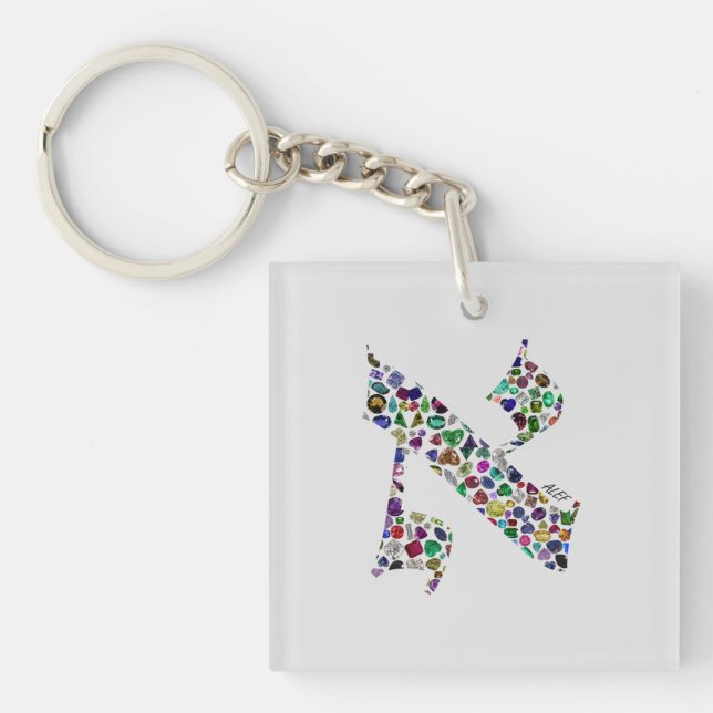 Hebrew Letter ALEF made with Gemstones Key Ring (Front)