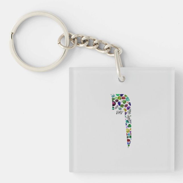 Hebrew Letter VAV made with Gemstones Key Ring (Front)
