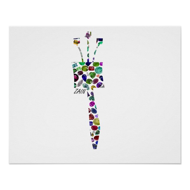 Hebrew Letter ZAIN made with Gemstones Poster (Front)