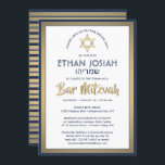 Hebrew Name Bar Mitzvah Elegant Gold White & Navy Invitation<br><div class="desc">Invite family and friends to an elegant bar mitzvah ceremony and celebration with this modern navy blue, white, and faux gold foil invitation. All text is simple to customise, so it can include any wording regarding the service, Torah reading, and party. Design features Hebrew and English names, gold faux foil...</div>