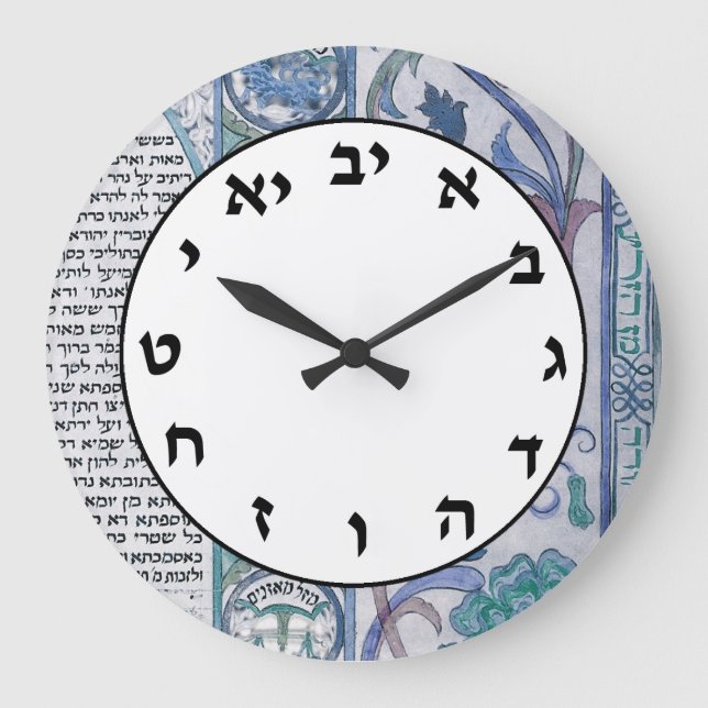 Hebrew Number Clock Jewish Letters Blue Vintage (Front)