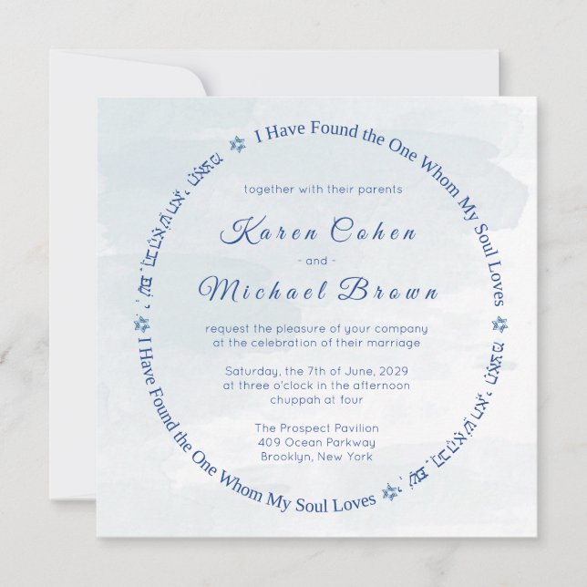 Hebrew Poem of Love Star of David Jewish Wedding I Invitation (Front)