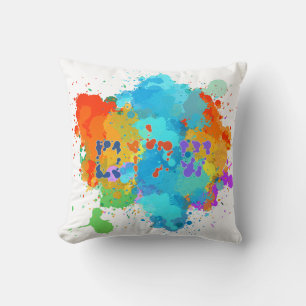 Hebrew "Shalom" with Paint Splashes Background  Cushion