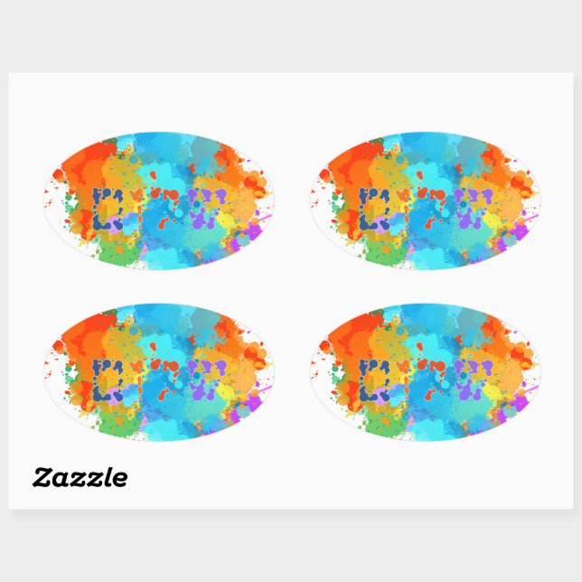 Hebrew "Shalom" with Paint Splashes Background Oval Sticker (Sheet)