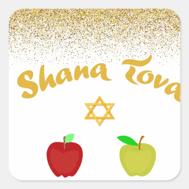 Hebrew Shana Tova Star David Square Sticker (Front)