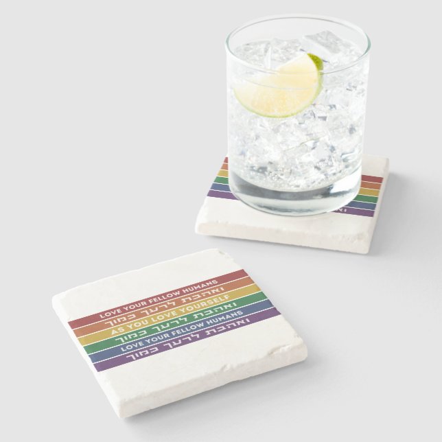 Hebrew Torah Verse Love Your Fellow LGBTQ Rainbow  Stone Coaster (Side)