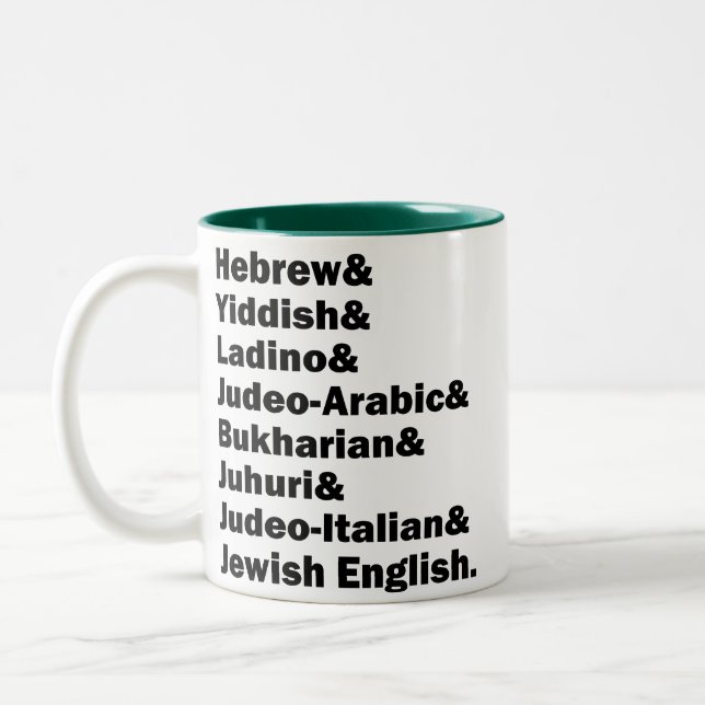 Hebrew& Yiddish& Ladino& Jewish English& etc., Two-Tone Coffee Mug (Left)