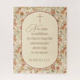 Hebrews 11:1 Faith Scripture Vintage Floral Jigsaw Puzzle
