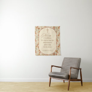 Hebrews 11:1 Faith Scripture Vintage Floral Tapestry