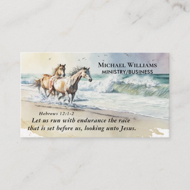 Hebrews 12 1-2 Let us Run with Endurance Bible  Business Card (Front)