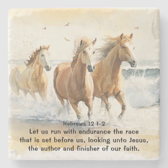Hebrews 12 1-2 Let us Run with Endurance Bible Stone Coaster (Front)