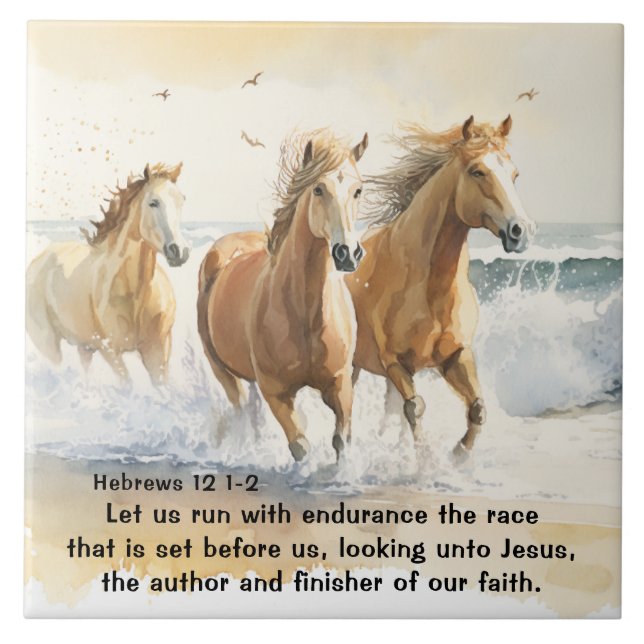 Hebrews 12 1-2 Let us Run with Endurance Bible Tile (Front)