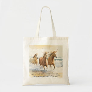 Hebrews 12 1-2 Let us Run with Endurance Bible Tote Bag