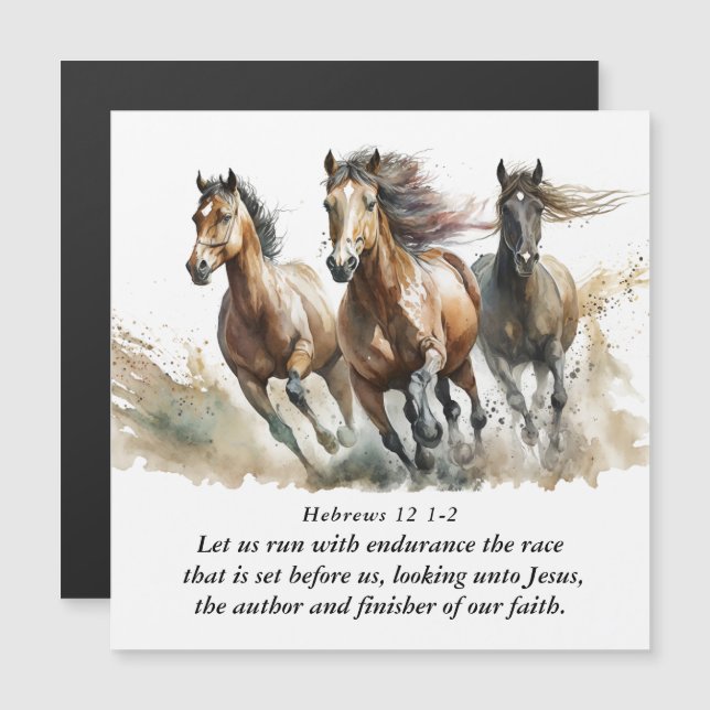 Hebrews 12:1 Horse Bible Verse Magnetic Card (Front/Back)