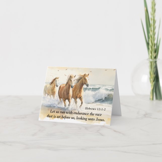 Hebrews 12:1 Let us Run with Endurance Bible Horse Card (Front)
