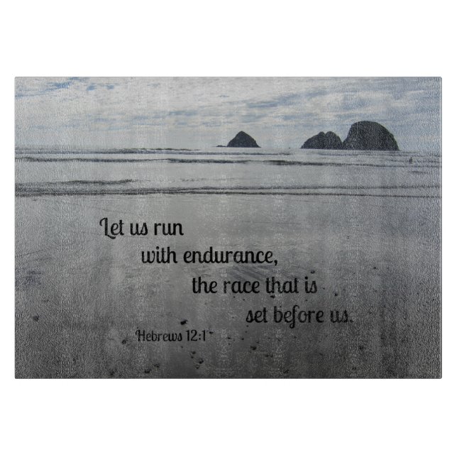 Hebrews 12:1 Let us run with endurance... Cutting Board (Front)