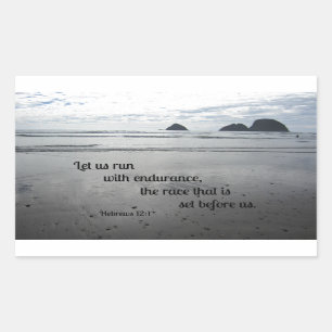 Hebrews 12:1 Let us run with endurance... Rectangular Sticker