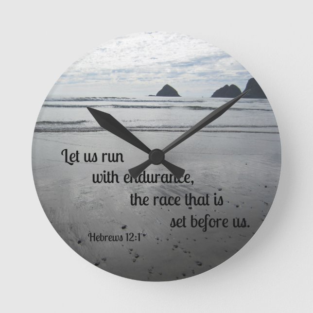 Hebrews 12:1 Let us run with endurance... Round Clock (Front)