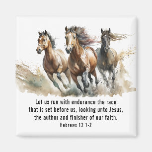 Hebrews 12:1 Run with Endurance Horse Bible Verse  Magnet
