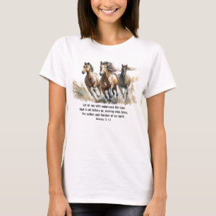 Hebrews 12:1 Run with Endurance Horse Bible Verse T-Shirt