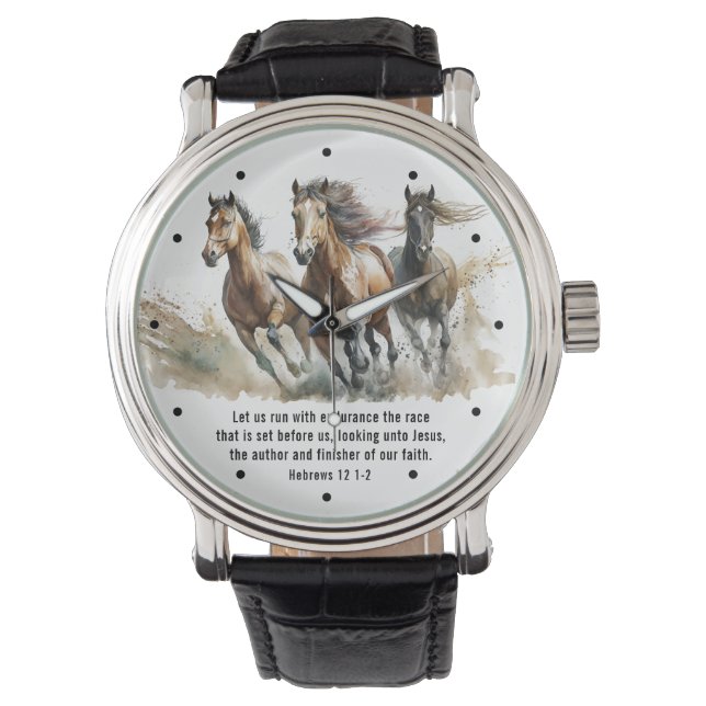 Hebrews 12:1 Run with Endurance Horse Bible Verse  Watch (Front)