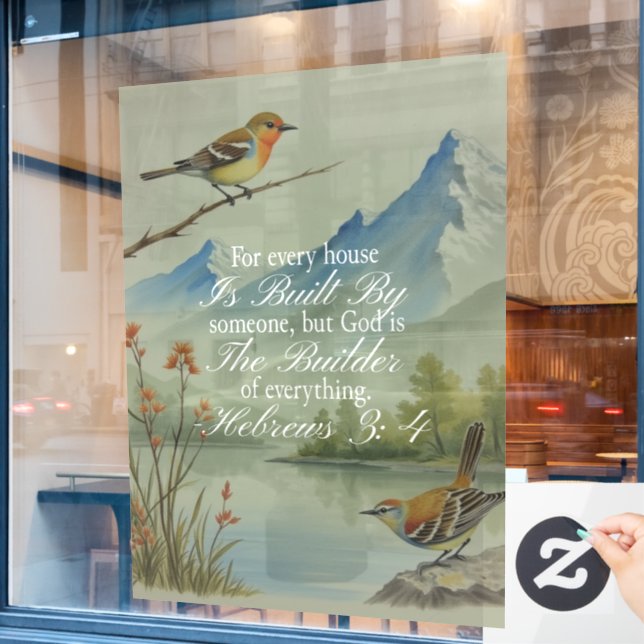Hebrews 3:4 God the Builder Scripture | Christian  Window Cling (Cafe Window)