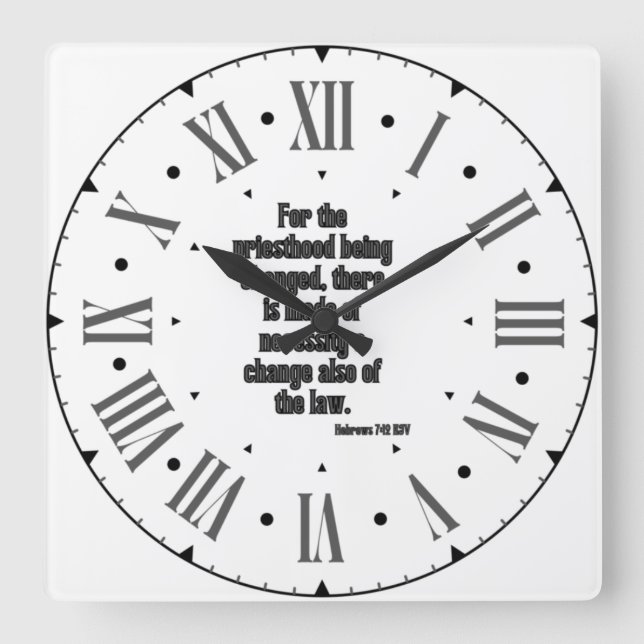 Hebrews 7:12 KJV Bible Verse Roman Numeral Square Wall Clock (Front)