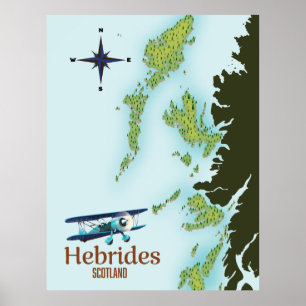 Hebrides Scotland travel map. Poster