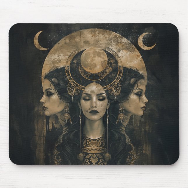 Hecate, Goddess of Witchcraft, Triple Moon Goddess Mouse Mat (Front)