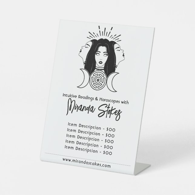 Hecate Moon Phases Black & White Price List Pedestal Sign (Front)