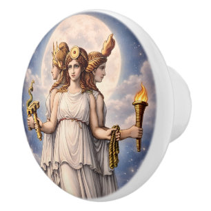 Hecate Triple Goddess Celestial Moon Art – myth Ceramic Knob