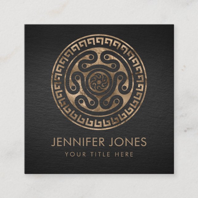 Hecate Wheel Black and Gold Square Business Card (Front)