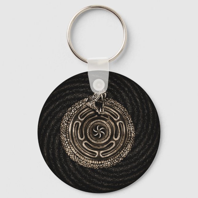 Hecate Wheel with ouroboros Key Ring (Front)