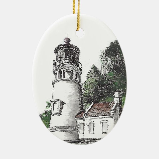 Heceta Head Lighthouse Ceramic Tree Decoration (Back)