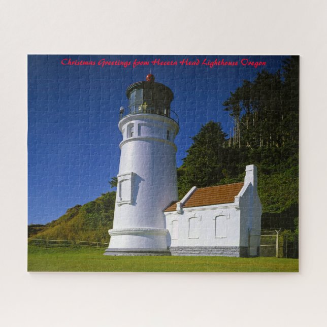 Heceta Head Lighthouse Oregon. Christmas Greetings Jigsaw Puzzle (Horizontal)
