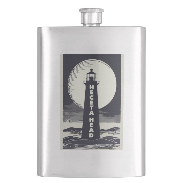 Heceta Head Lighthouse Oregon Moon Hip Flask (Front)