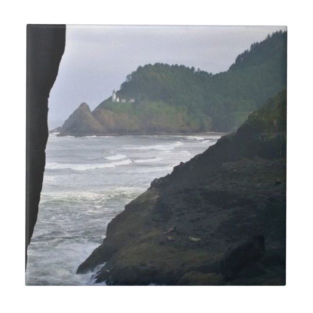 Heceta Head Lighthouse & Sea Lions, OR Tile (Front)