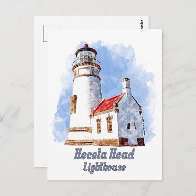 Heceta Head Lighthouse Watercolor - Oregon Postcard (Front/Back)