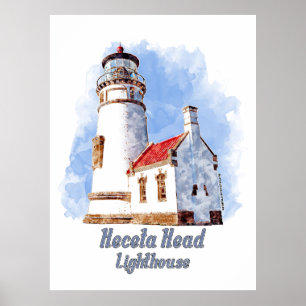 Heceta Head Lighthouse Watercolor - Oregon Poster