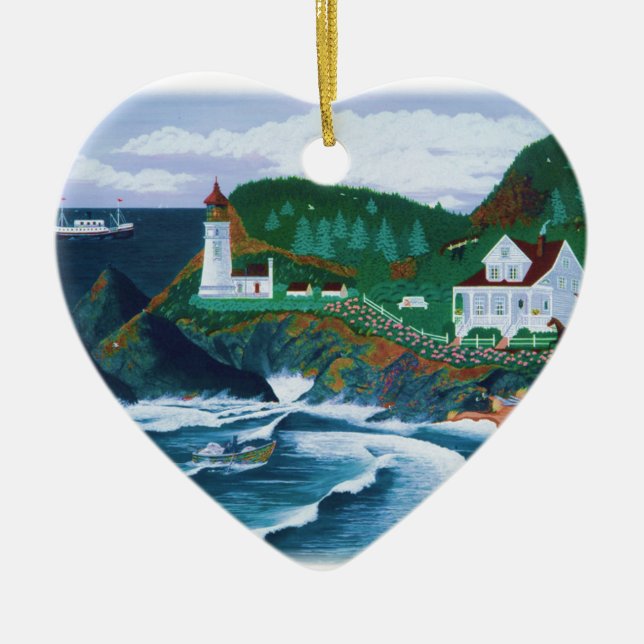 Heceta Lighthouse Ceramic Tree Decoration (Front)