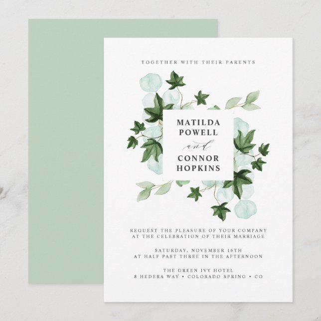 Hedera | Green Ivy Eucalyptus Botanical Wedding Invitation (Front/Back)
