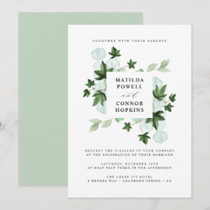Hedera Green Ivy Eucalyptus Botanical Wedding Invitation