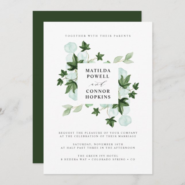 Hedera | Green Ivy Forest Botanical Wedding Invitation (Front/Back)
