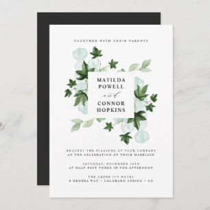 Hedera Green Ivy Grey Botanical Wedding Invitation