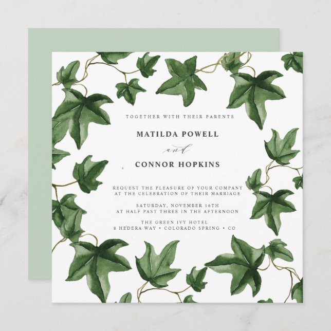 Hedera | Green Ivy Leaves Botanical Wedding Invitation (Front/Back)