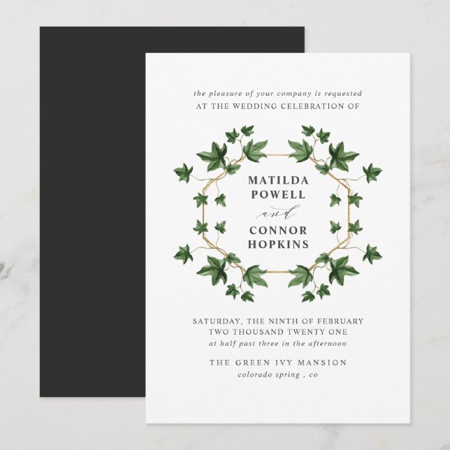 Hedera |  Grey Ivy Botanical geometric Wedding Invitation (Front/Back)