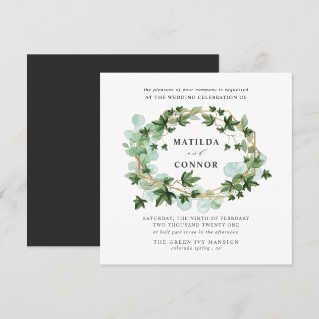 Hedera | Grey Ivy Frame Botanical  Wedding Invitation (Front/Back)