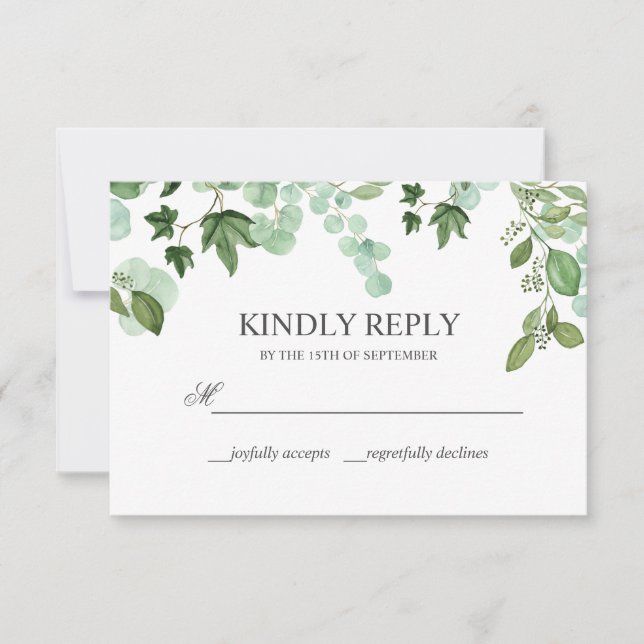 Hedera | Ivy leaves Sage WEDDING Kindly Reply RSVP Card (Front)