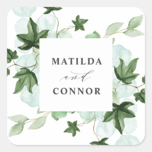 Hedera   Ivy Leaves Watercolor Botanical Wedding Square Sticker