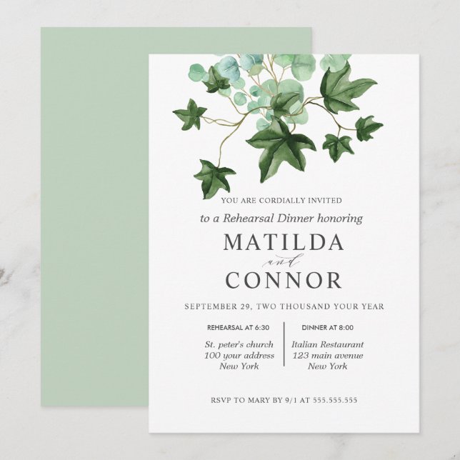 Hedera | Ivy Leaves Wedding  Rehearsal Dinner Invitation (Front/Back)